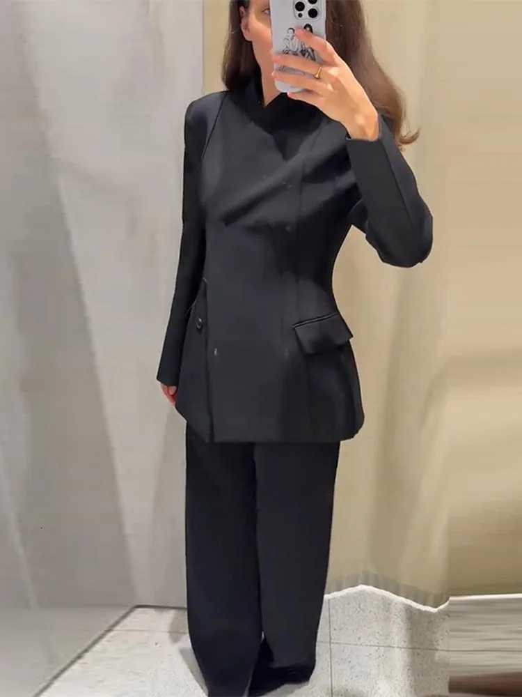 Fashionblazer Sets Women Pant Suits Lapel Long Sleeves Singlebreasted Feather Blazer High Waist Long Pants Female OutfitT251022