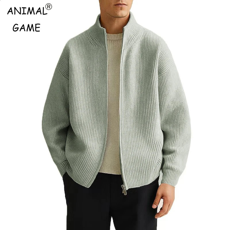 Mens Full Zip Cardigan Sweater Casual Mock Neck Ribbed Knitted Winter Chunky Sweaters Warm Outerwear Coats for Men 251023