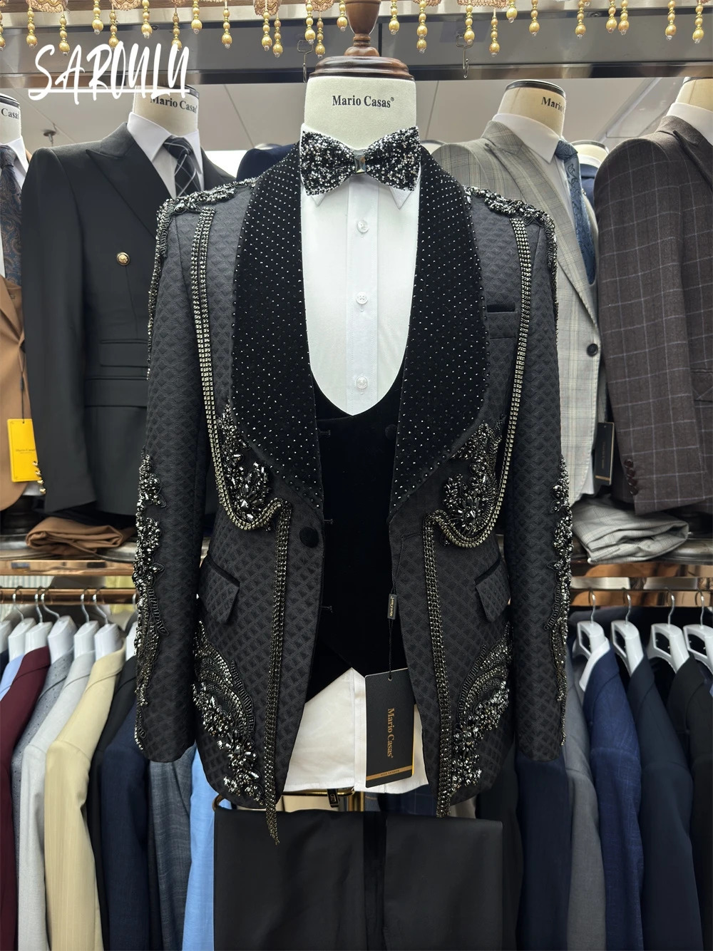 Celebrity Black Elegant Mens Suit Single Breasted Handsome Formal Banquet Luxurious Jacket Vest Pants Groom Wear 251023