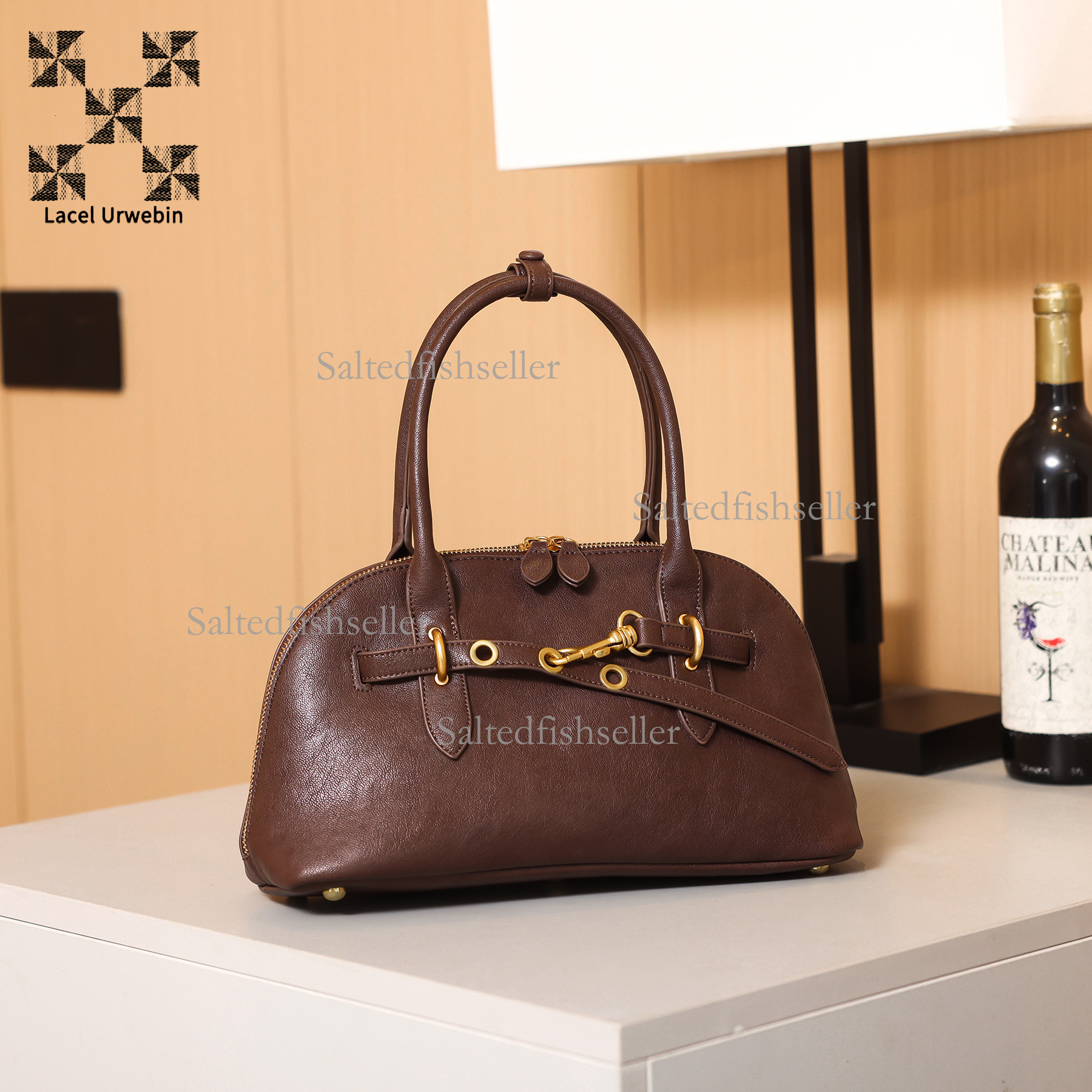 Lacel Urwebin Autumn New Minimalist Women's Handbag Designer Luxurious Fashion Versatile Shell Bag Large Capacity Splicing Solid Color Shoulder C