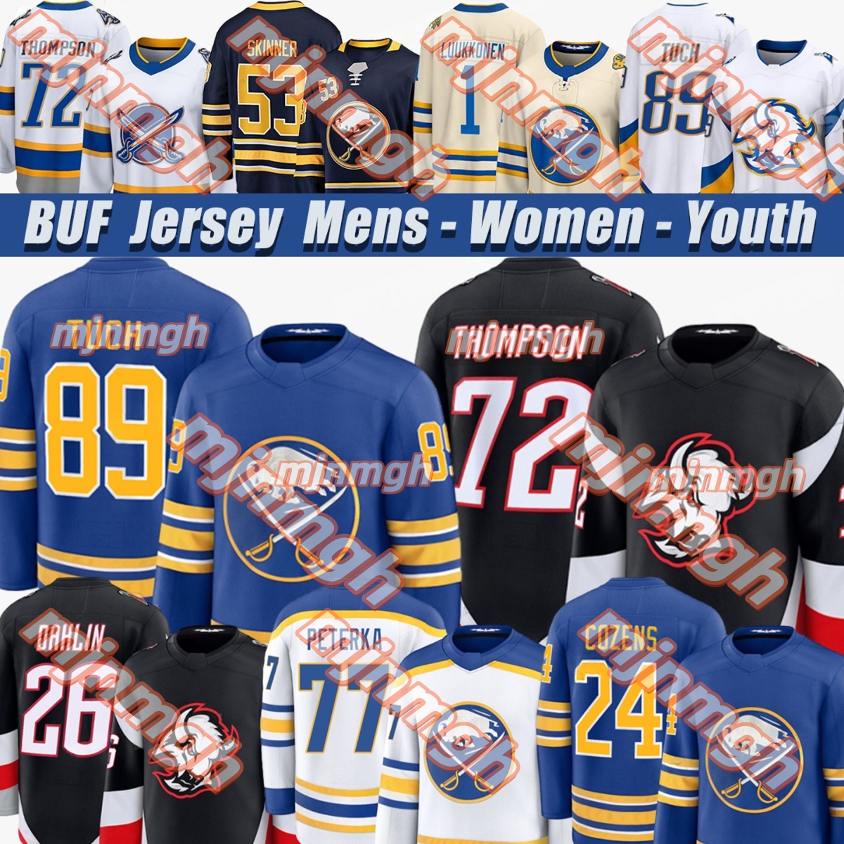 #72 Tage Thompson sabres hockey jersey #26 Rasmus Dahlin Ukko-Pekka Luukkonen Jack Quinn Power Byram Greenway Alex Tuch Peyton Krebs Devon Levi Zach 2025-2026