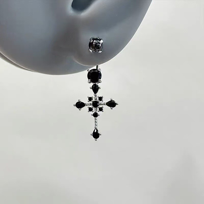 TaiYang New Crystal Grape & Cross Ear Cuff, Icy Purple CZ Horseshoe Earring for Cartilage, Edgy Yet Delicate Ear Jewelry for Women