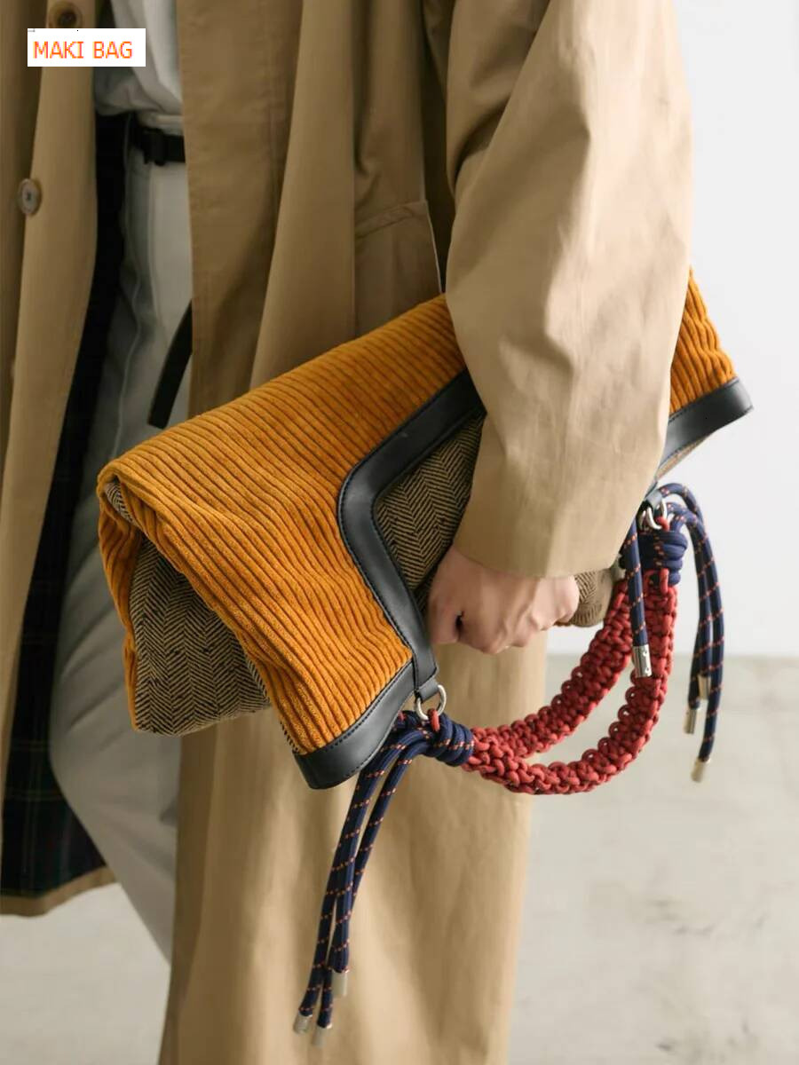 Autumn and Winter New Corduroy Handbag Vintage Large Capacity Splicing Weaving Knot Luxury Bag Fashion Trend Women's Shoulder Bag Designer Bag