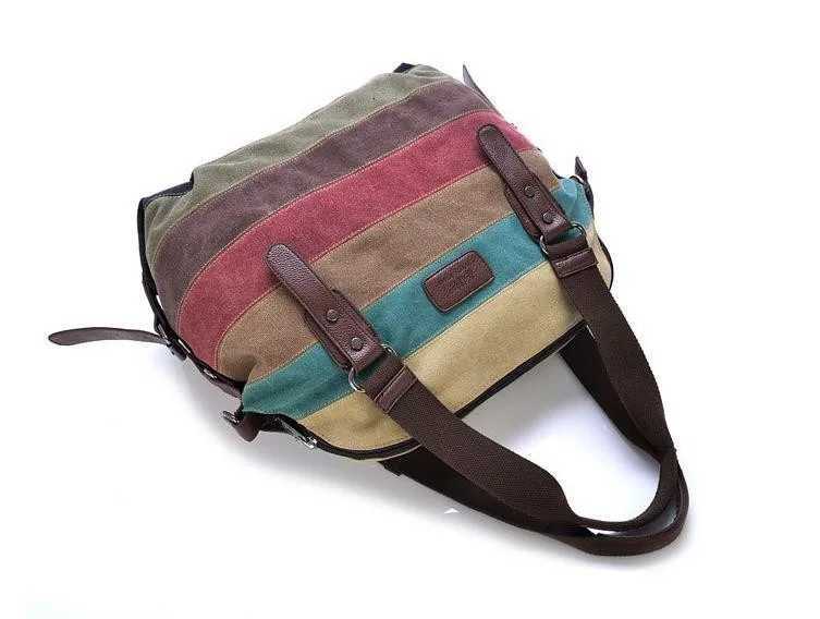 Canvas Totes Striped Womens Handbag 2021 Patchwork Rainbow Shoulder Bag Fashion Female Casual Crossbody Bag Sac A MainL251023
