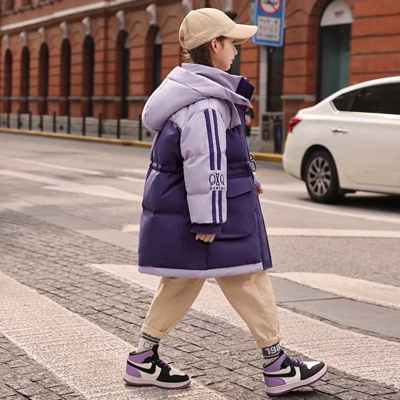 RAISE 2025 Down Jacket For Teen Girl Thick Warm Spliced Hooded Girls Long Jacket Clothes 512Y Kids Girls Parka Outerwear Outfit Y251023
