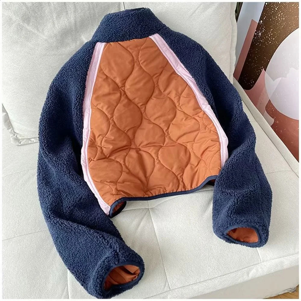 High quality fashionable autumn and winter womens fleece patchwork lamb wool short jacket cotton 251018