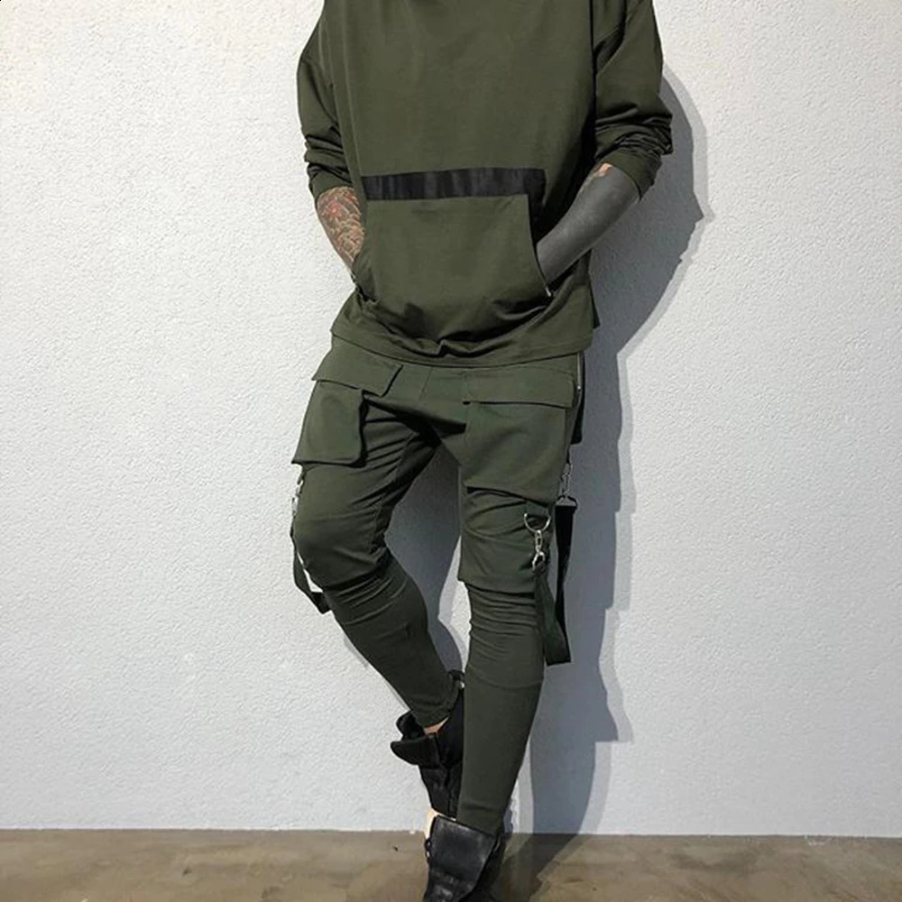 Men Running Stretch Tights Sweatpants Sports Absorbing Breathable Fitness Casual Cotton Multi Pocket Pants Slim Leggings 251023