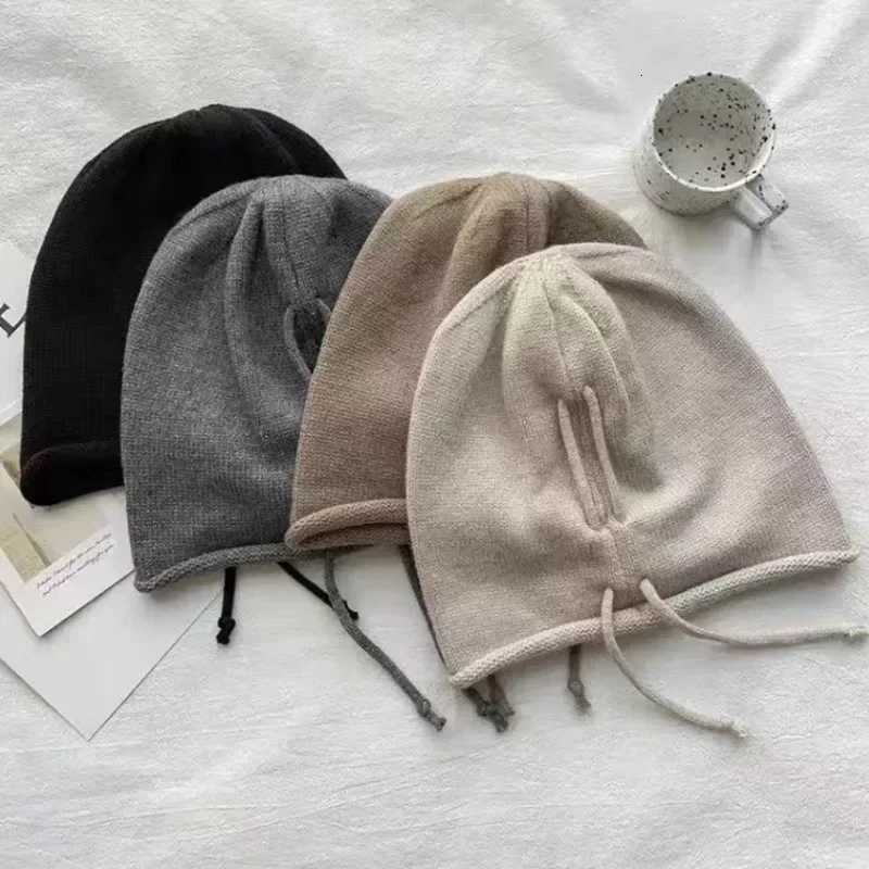 Fashion Drawstring Baggy Slouchy Beanie For Wen Autumn Winter Ear Warm Sklies Solid Color Bonnet Girl Kintted Woon HatW251023