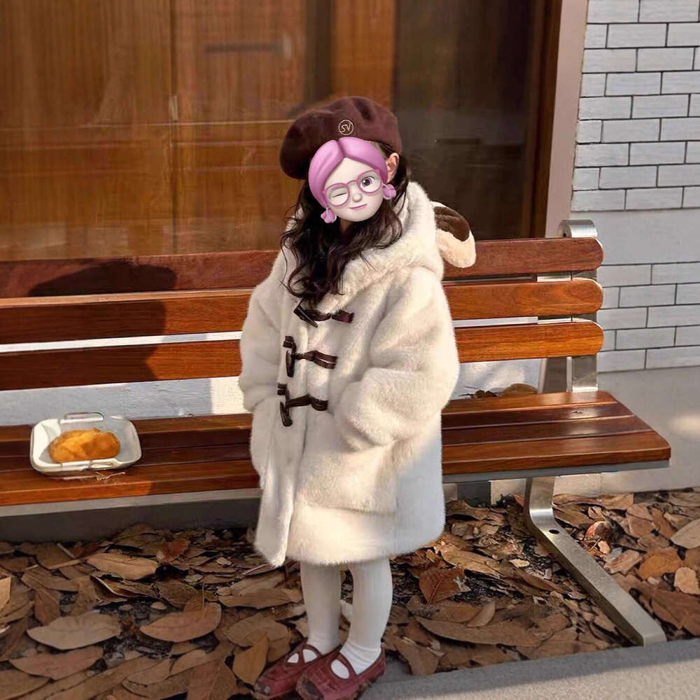 Coat Girls' Fur Faux Plush Mink MidLength Thickened Jacket with Cute Bear Ears Girls'