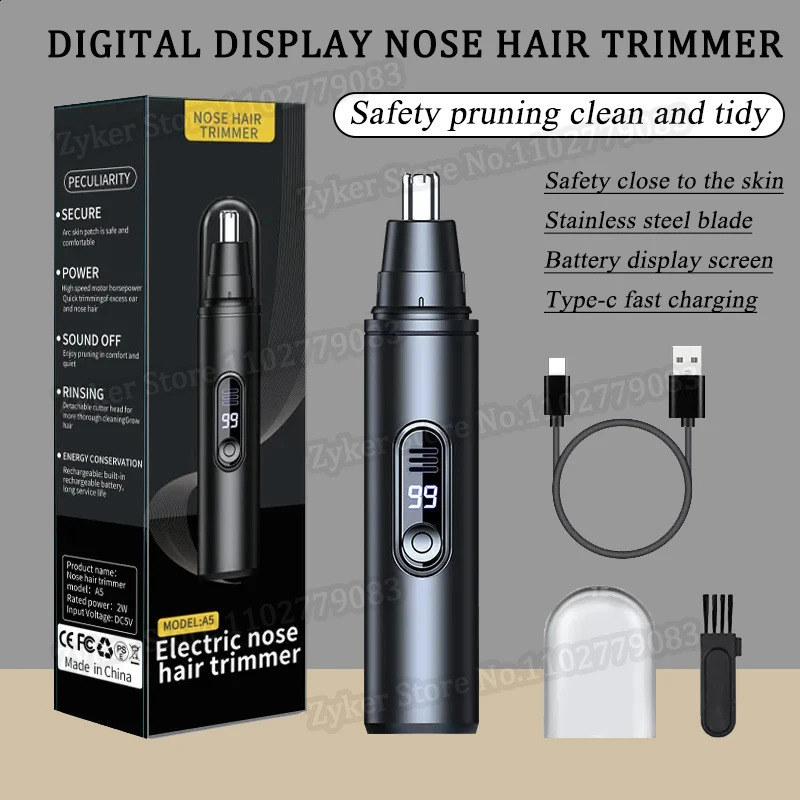Portable Mini Nose Hair Trimmer Digital Display Painless Clipper Ears Hair Eyebrow Waterproof Nose Hair Trimmer For Men Women 251023