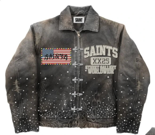 Streetwear Vintage Washed Denim Jacket Y2K Punk Rock Letter Patch y Distressed Sequins Oversized Casual Coats 251023