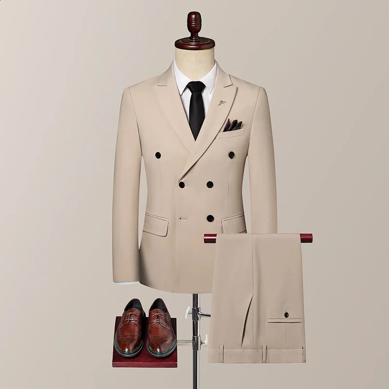 Double breasted British suit vest trousers Bridegroom wedding slim dress casual fashion handsome threepiece set 251023