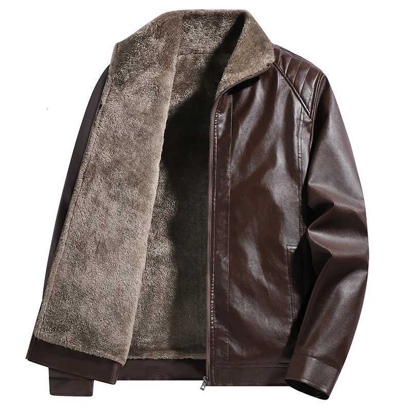 Highquality lapel and fleece leather jacket for men fleece and thickened leather jacket for men allinone fur dad coat W251023