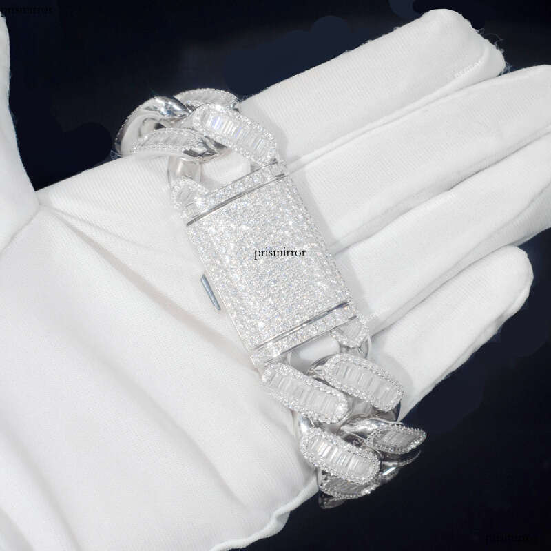 Custom Vvs Iced Out Baguette Moissanite Dia Cuban Link Chain Hip Hop Bracelet 14K Gold Sier Fine Jewelry Men 6mm 8mm 10mm