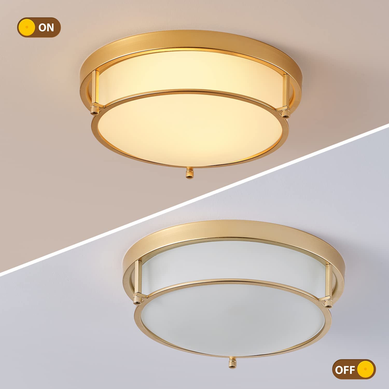 12.99-inch 2-light modern ceiling lamp with brass gold finish, suitable for corridors, kitchens, laundry rooms and bedrooms