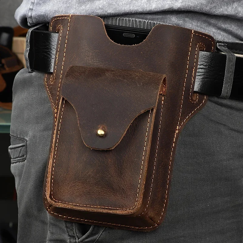 Waist Bag Genuine Leather Phone Belt Pouch Crazy Horse Leather Mens Waist Pack Real Leather Tactical waist pack251023