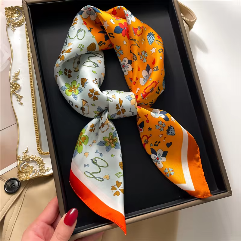 Versatile Artistic Graffiti Design Silk Handkerchiefs: Elegant 70 Centimeter Size Ladies' Wear