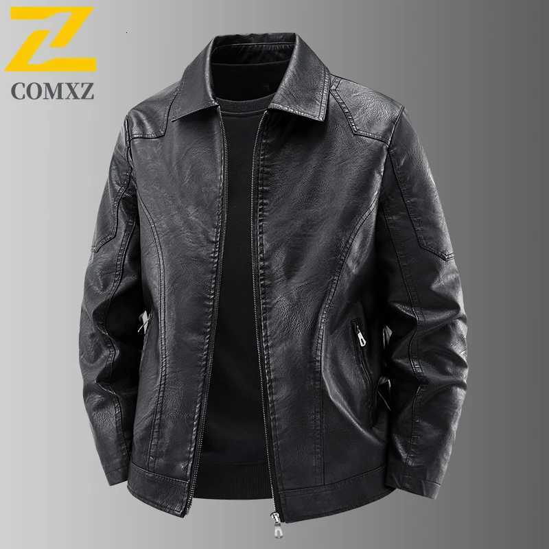 COMXZ Plus Size Mens Leather Jacket Classics Turndown Collar Adventure Windproof Leather Coat Fashion Leisure Work Autumn Wear W251023