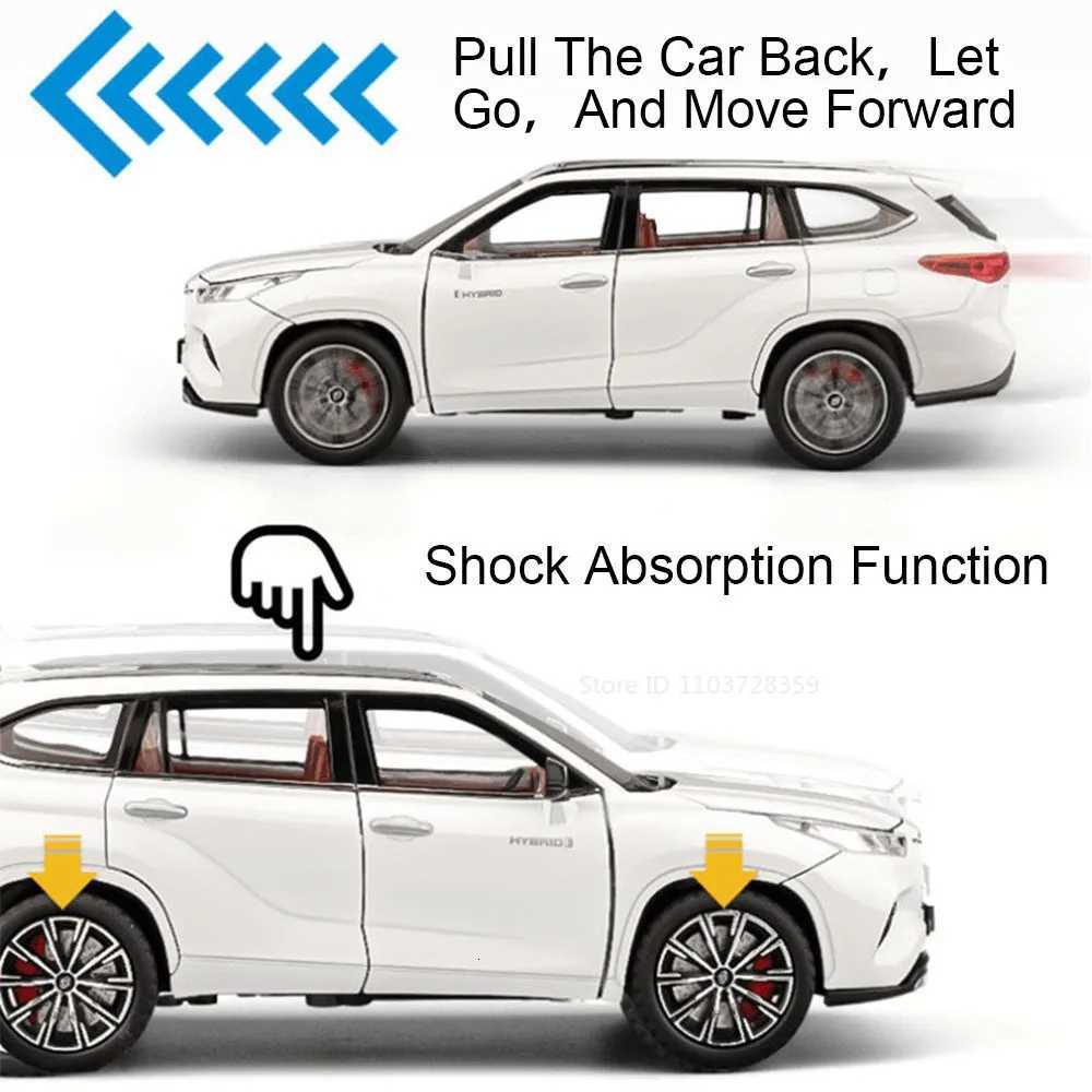 124 Scale Highlander RAV4 Toy Model Miniature Cars Alloy Diecast Sound Light Doors Opened Pull Back Shock Absorption Boys GiftsT251023