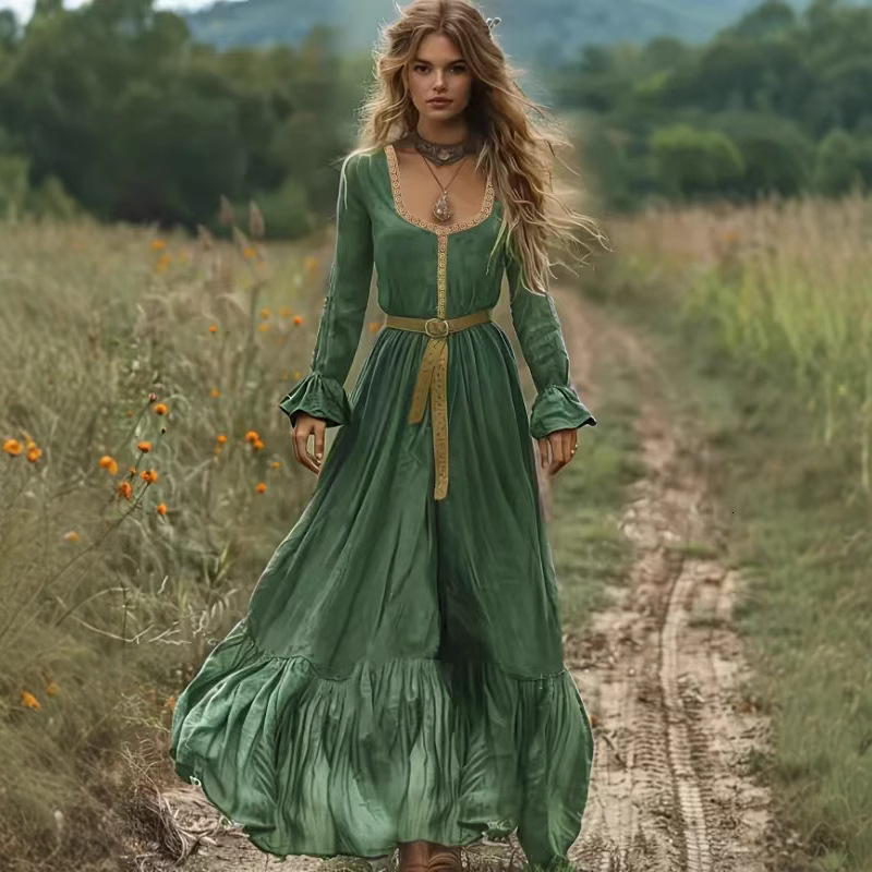 Autumn and Winter New European and American Designer Ethnic Bohemian Printed Holiday Beach Skirt