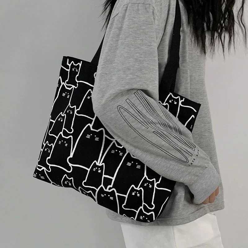 Girls Women Graphic Tote Bag Cartoon Small Shoulder Cute Cat Shopper Handbags Shoulder Fashion Canvas Casual ShoppingL251023