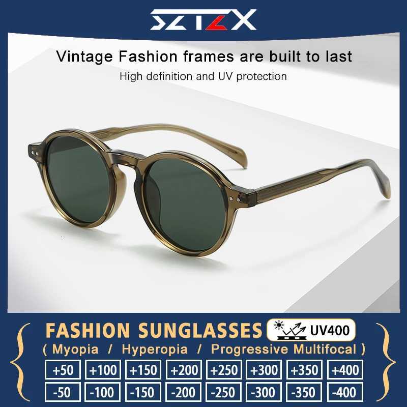 SZTZX Premium Retro Round Prescription Glasses Men Sports Driving Myopia Reading Sunglasses Women UV400 Protection Beach EyewearW251023