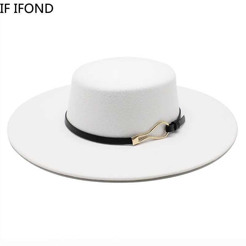 Solid Color Wool Felt Fes Jazz 2022 Winter Warm 10CM Wide Brim Flat Top Hats British Sty Church HatsW251023