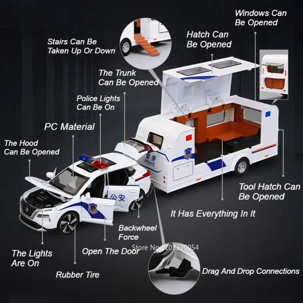 Scale 132 XTrail Toys Models Car Alloy Diecasts Trailer RV Doors Opened Sound Light Pull Back Metal Models Decoration Kids ToyT251023