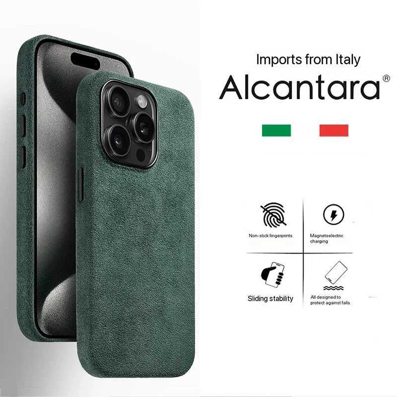 100 Italian ALCAN Case for iPhone 16 15 17 Pro Max Air Magnetic Luxury Cover ercar Suede Leather Phone Back Case H251023