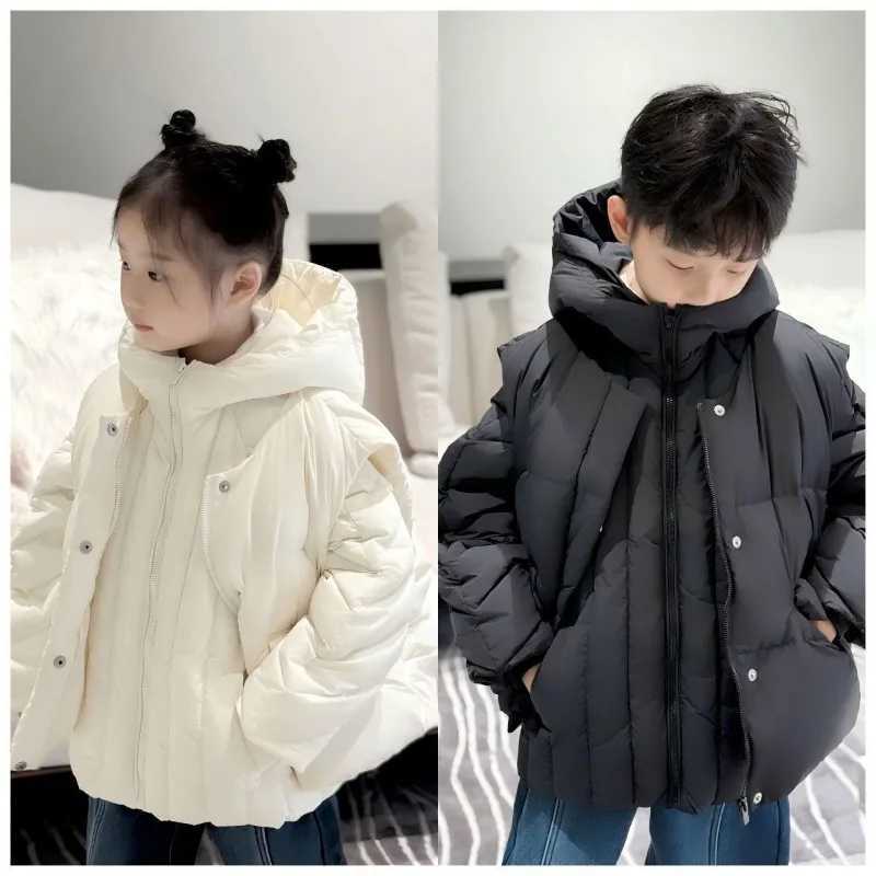 Childrens 2025 New Winter Three in One Down Cotton Jacket for Boys and Girls Hooded Thick Warm Cotton Jacket for 512 Years Old Y251023