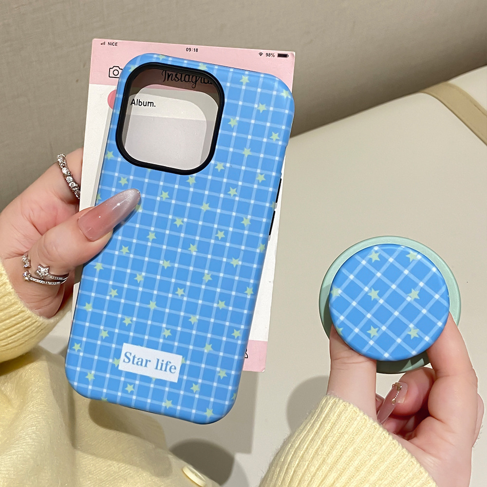 Magnetic Stand Checkered Phone Case for iPhone 17 Pro Max, Cute Grids Plaid Checkerboard Aesthetic Design Compatible with Slim Bumper Shockproof Prote