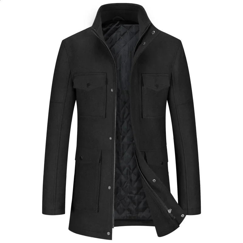 Winter Men Multiple Pockets Casual Woolen Coats Thicker Warm Cashmere Trench Long Jackets Quality Male Overcoats Size 3XL 251023