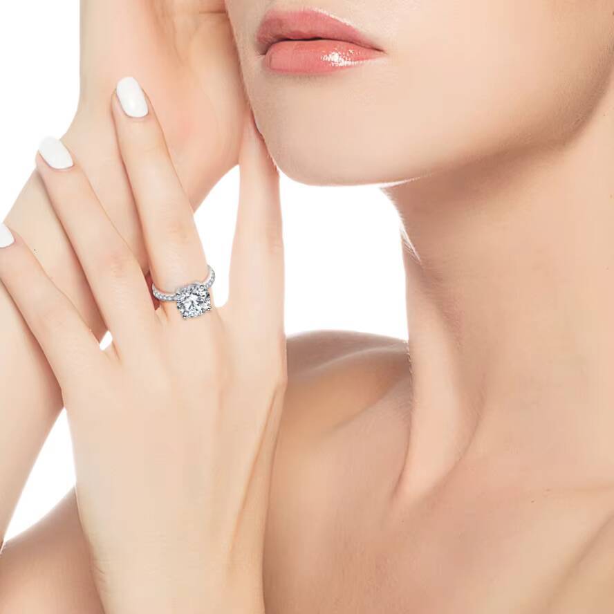 YILUN 4ct Moissanite Diamond Engagement Ring Rhodium Plated 925 Sterling Silver Moissanite Engagement Ring With GRA Certificate