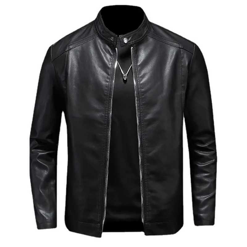 2023 Autumn Leather Jacket Men Stand Collar Slim Pu Leather Jacket Fashion Motorcycle Causal Coat Mens Moto Biker Leather Coat W251023