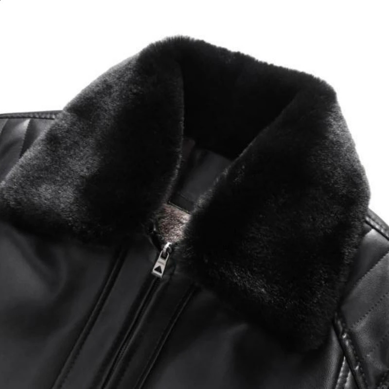 Winter Mens Leather Plus Velvet Thick Fur One Lapel Jacket Warm Casual Slim Smart Male Coats 251023