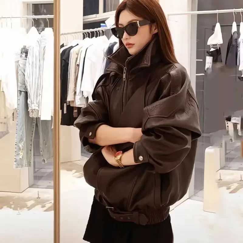 Retro American Style PU Leather Jacket Zipper Motorcycle Jacket for Couples Spring Autumn Mens Womens Casual Leather Coat W251023