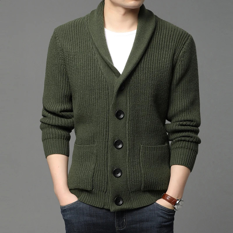 High End Wool ner Thick Korean Autum Winter Fashion Cable Knit Sweater Jacket Men Casual Coats Mens Clothing 251023
