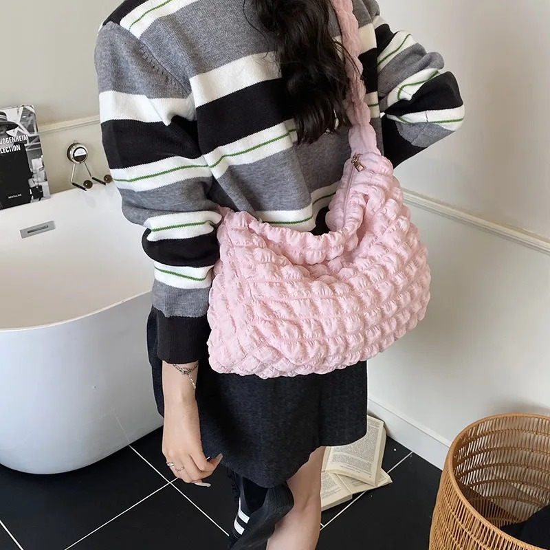 Pleated Embroidered Crossbody Solid Color Bubbles Cloud Shoulder Bags Large Tote Bucket Bag Underarm for Women 251018