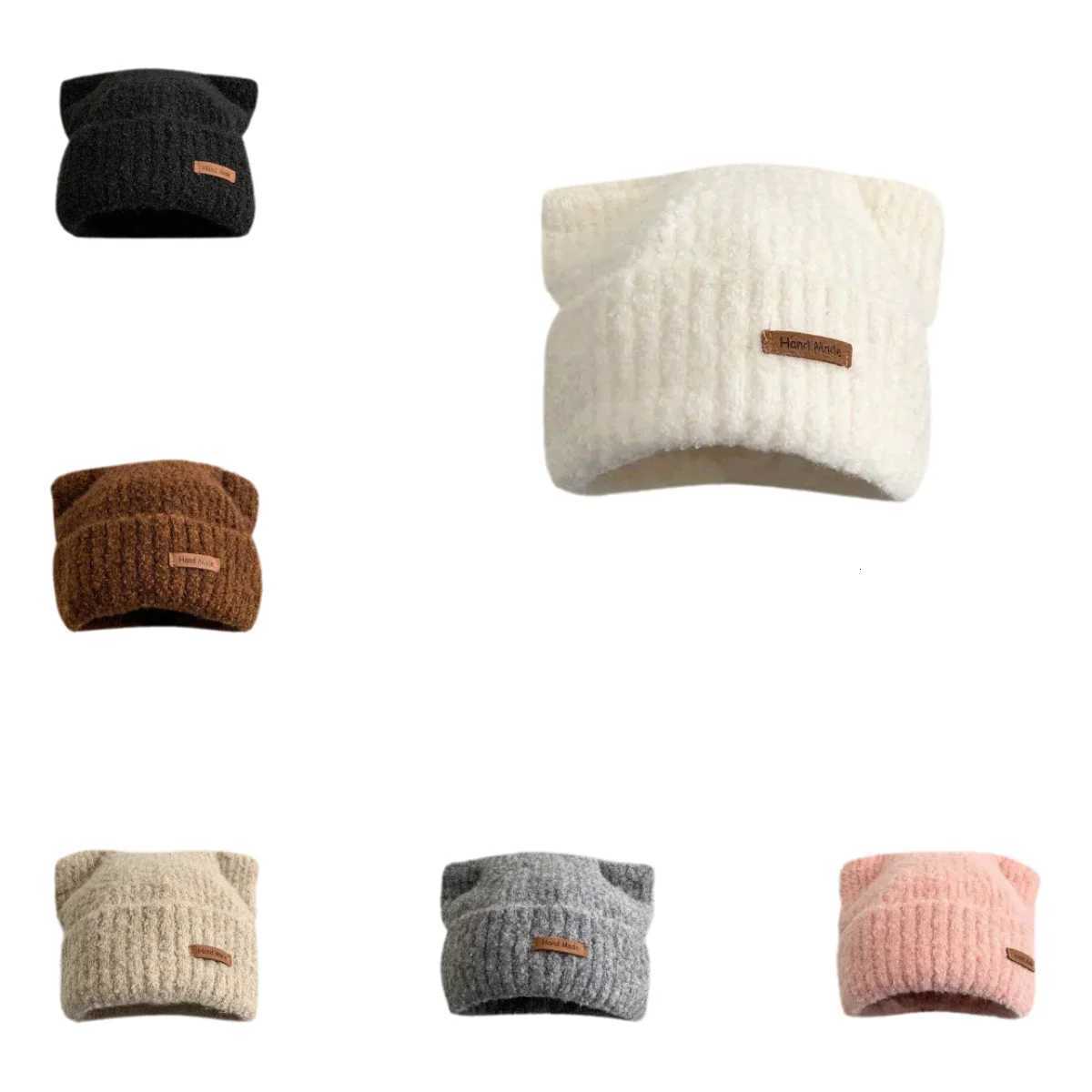 Thicker Ear Protection Soft Street Beanie Hat Wan Bonnet Solid Color Warmth Hat Winter Cute Cat Ear Earflap Knitted HatW251023