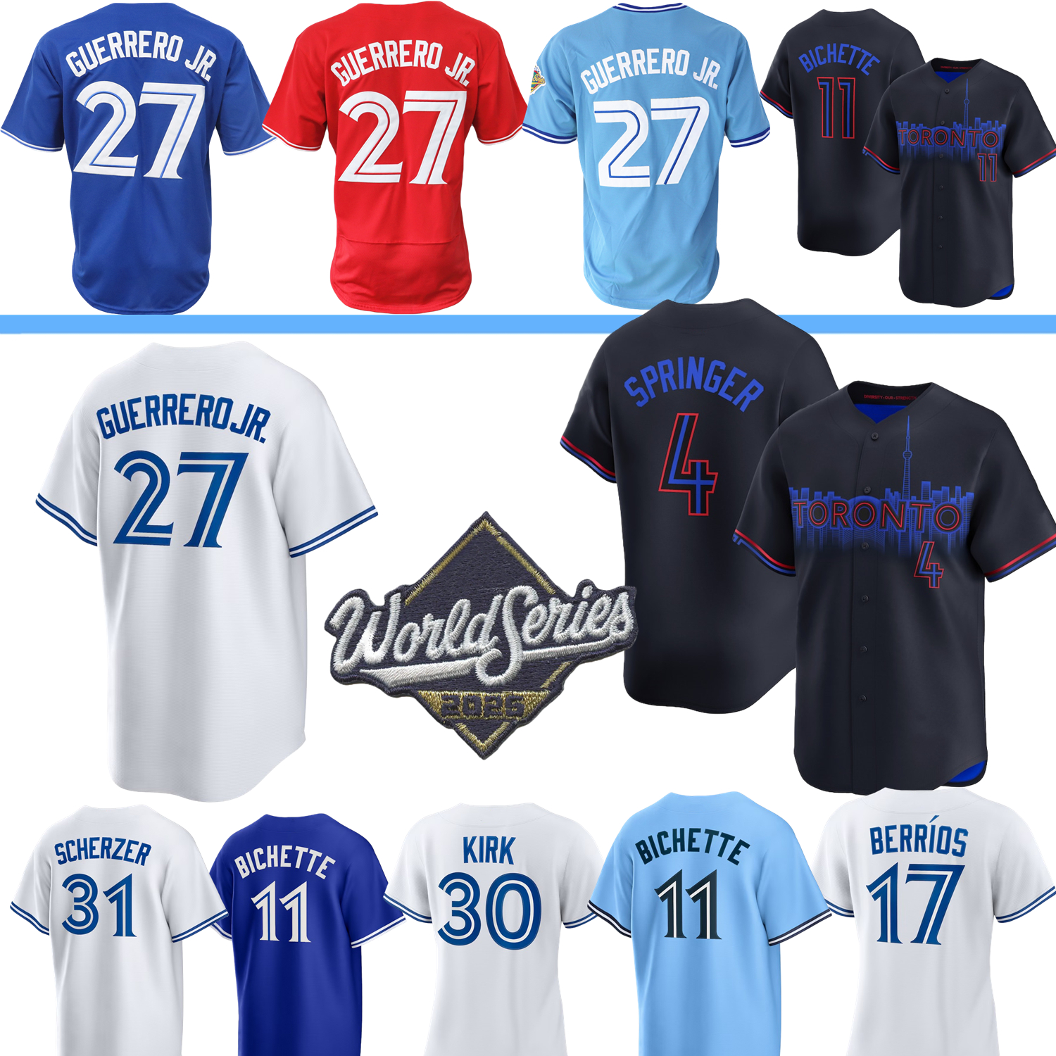 2025 World Series WS Jersey Vladimir Guerrero Jr. Bo Bichette George Springer Daulton Varsho Alek Manoah Daniel Vogelbach Kevin Gausman Oreis Martinez Tiedemann