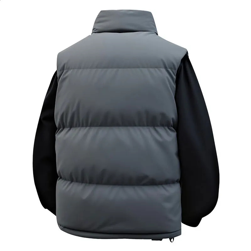 Winter Warmth Vest Solid Color Mens Stand Collar Sleeveless Casual Cargo Thermal Male Thickened Jacket 251023