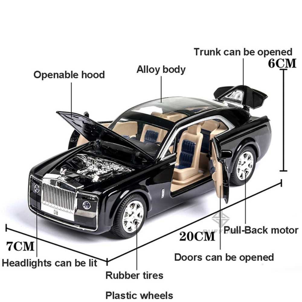 124 Scale Rolls Royce Sweptail Car Model Toy Metal Diecasting with 4 Doors Opened Rubber Tire Vehicle Models for Children GiftsT251023