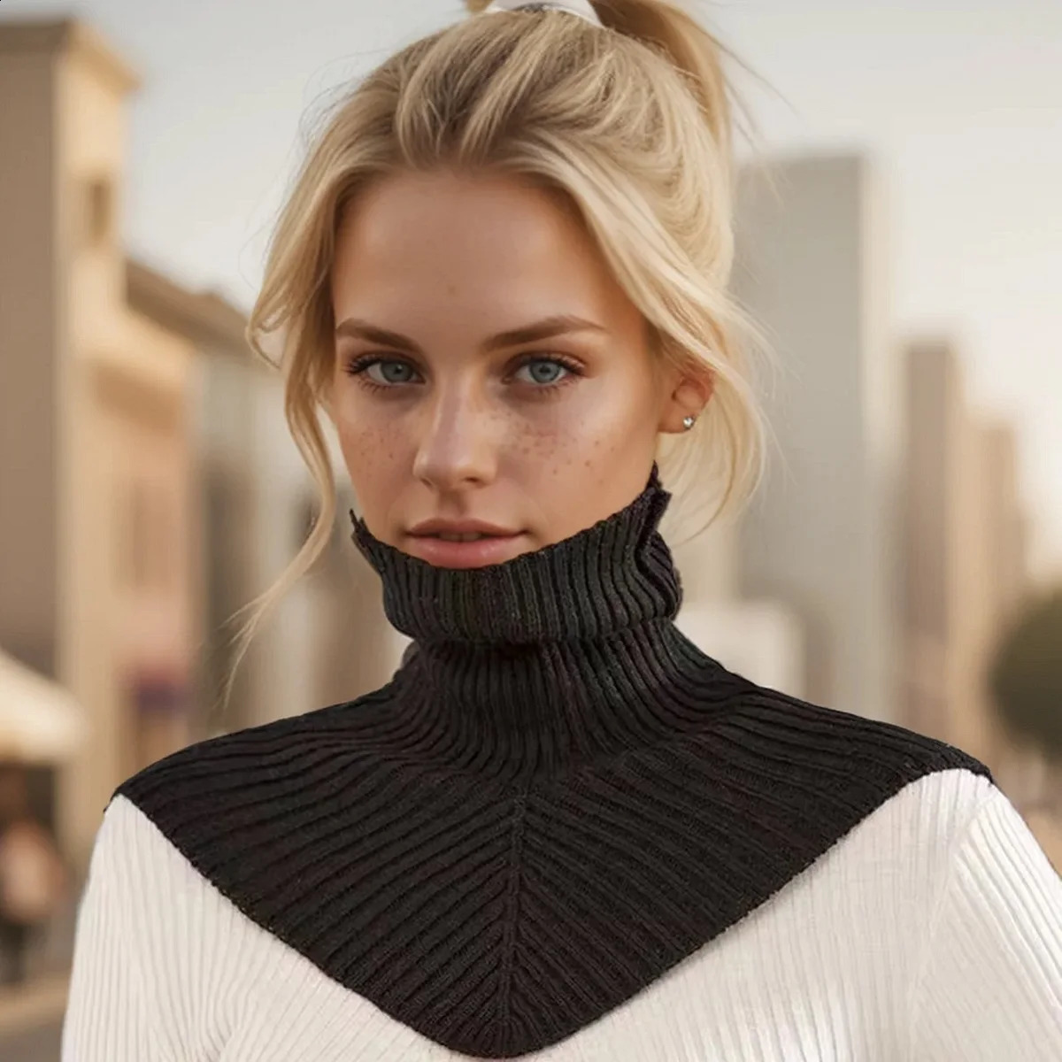 High Collar Knit Warm Neckerchief For Women Solid Color Flase Collar Winter Warm Neckscarf Lady Allmatch Decoration 251020