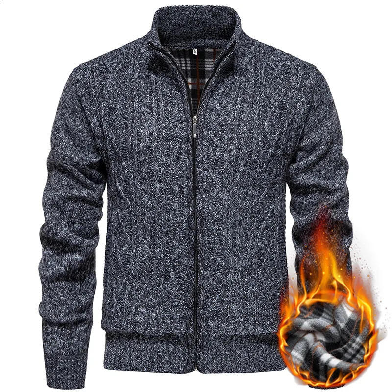 Winter Men Casual Cardigans Sweatercoats Jackets Quality Fleece Thicker Warm Standup Collar Slim Fit Coats 3X 251023