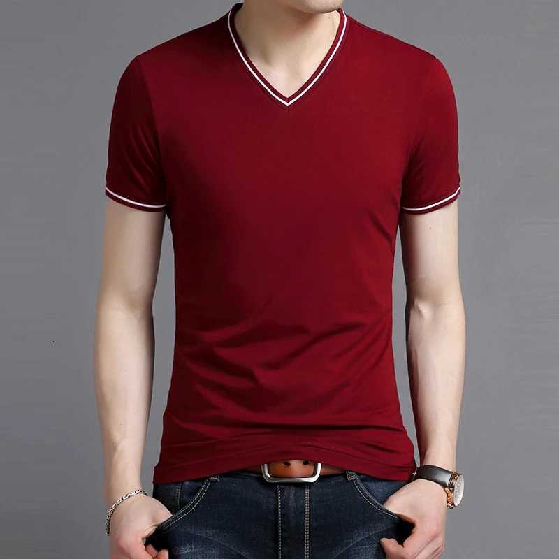 2025 New Fashion Brand Tshirt Mens V Neck Solid Color Summer Trends Tops Street Wear Top Grade Short Sleeve TShirt Men ClothingXJ251023
