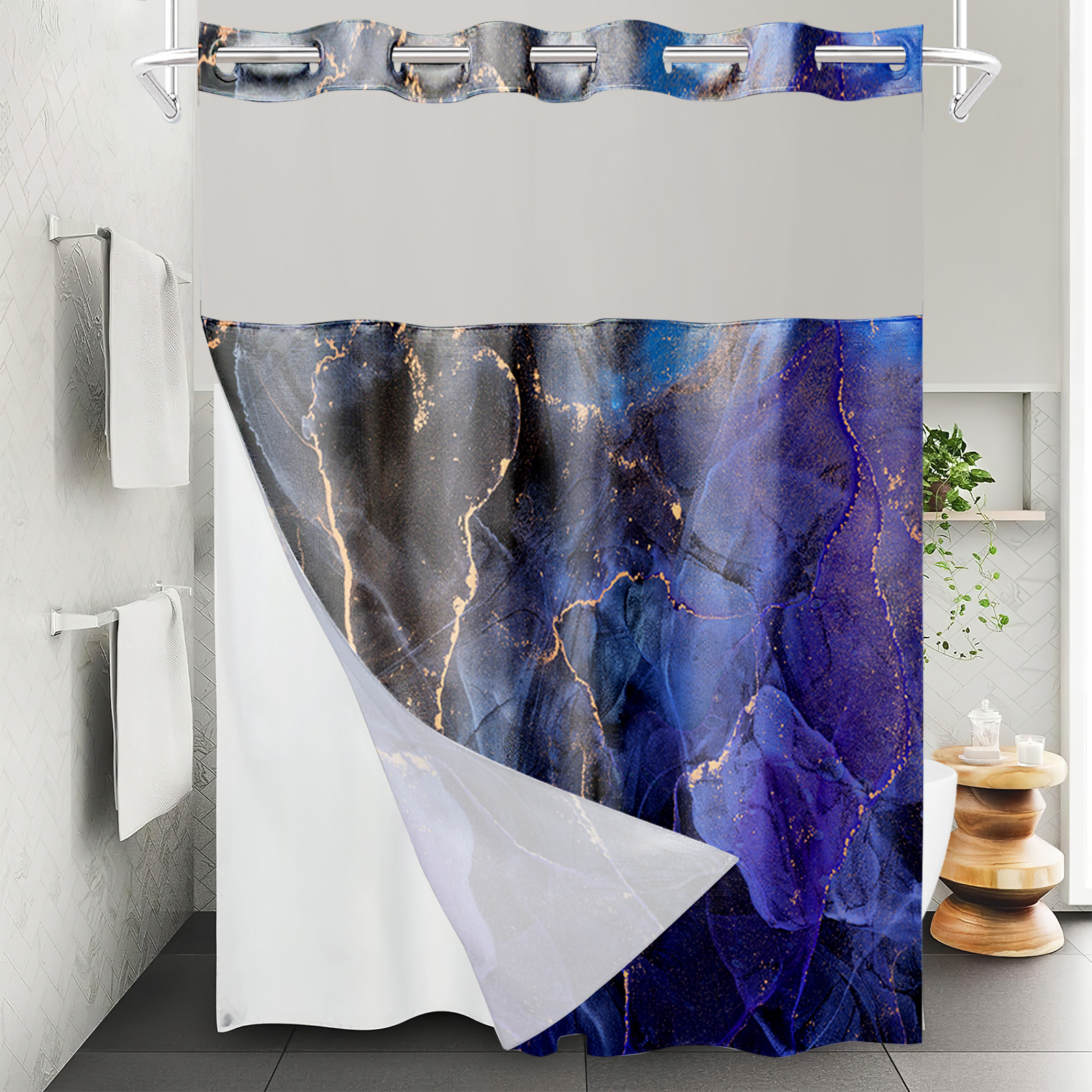 YL-37532 Waterproof Polyester Digital Printing Marble Pattern Shower Curtain Bathroom Double Layer Shower Curtain