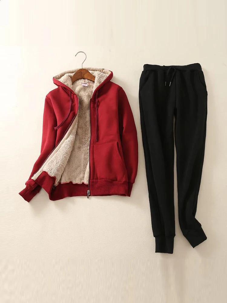 Womens Winter Warm Suit Tracksuit Women Long Sleeve Thicken Hooded Sweatshirts Cashmere Sports Suits Clothes 251022