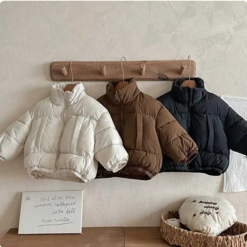 2025 Winter New Children Cotton Padded Jacket Solid Boys Thick Warm Windproof Coat Girls High Neck Zipper Jacket Kids Clothes Y251023