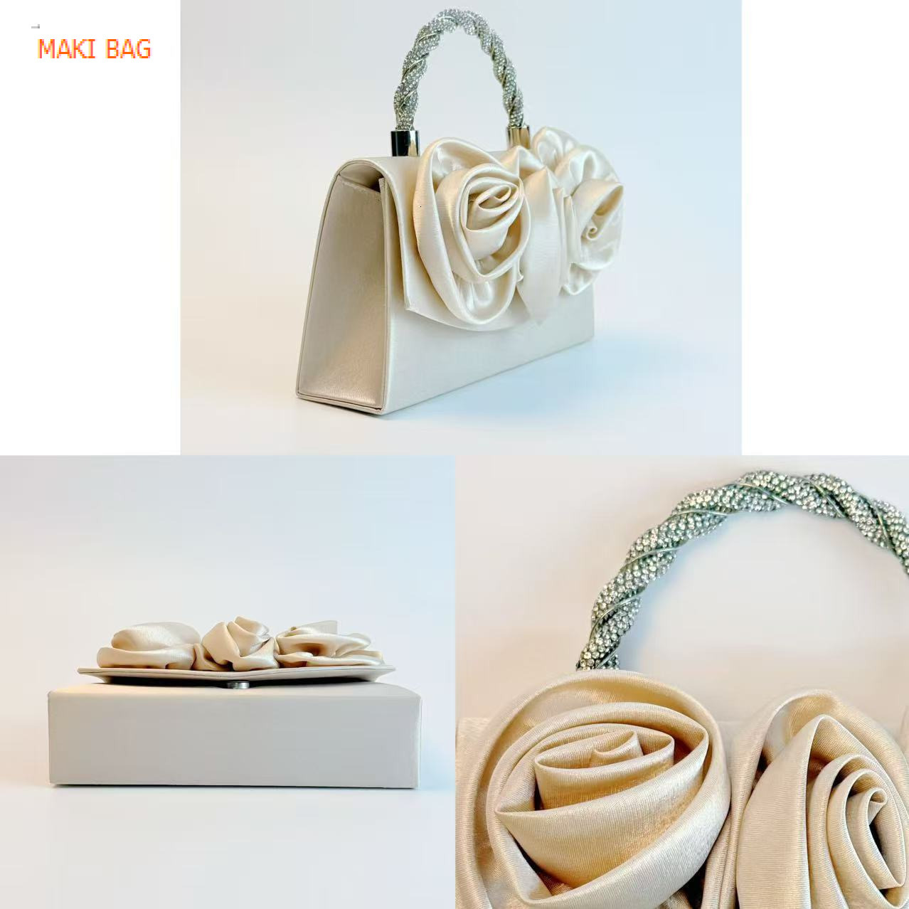 New Diamond Set Handbag, Satin Flower Fashion Party Evening Bag, Banquet Bag, Crossbody Bag, Banquet Bag, Designer Bag, Luxury Bag