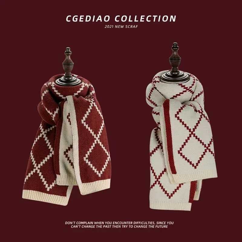 New Solid Colour Winter Double Sided Multi Colored Hot Selling Versatile High End Warm Thick Knitted Checkered Scarf Neck J251113